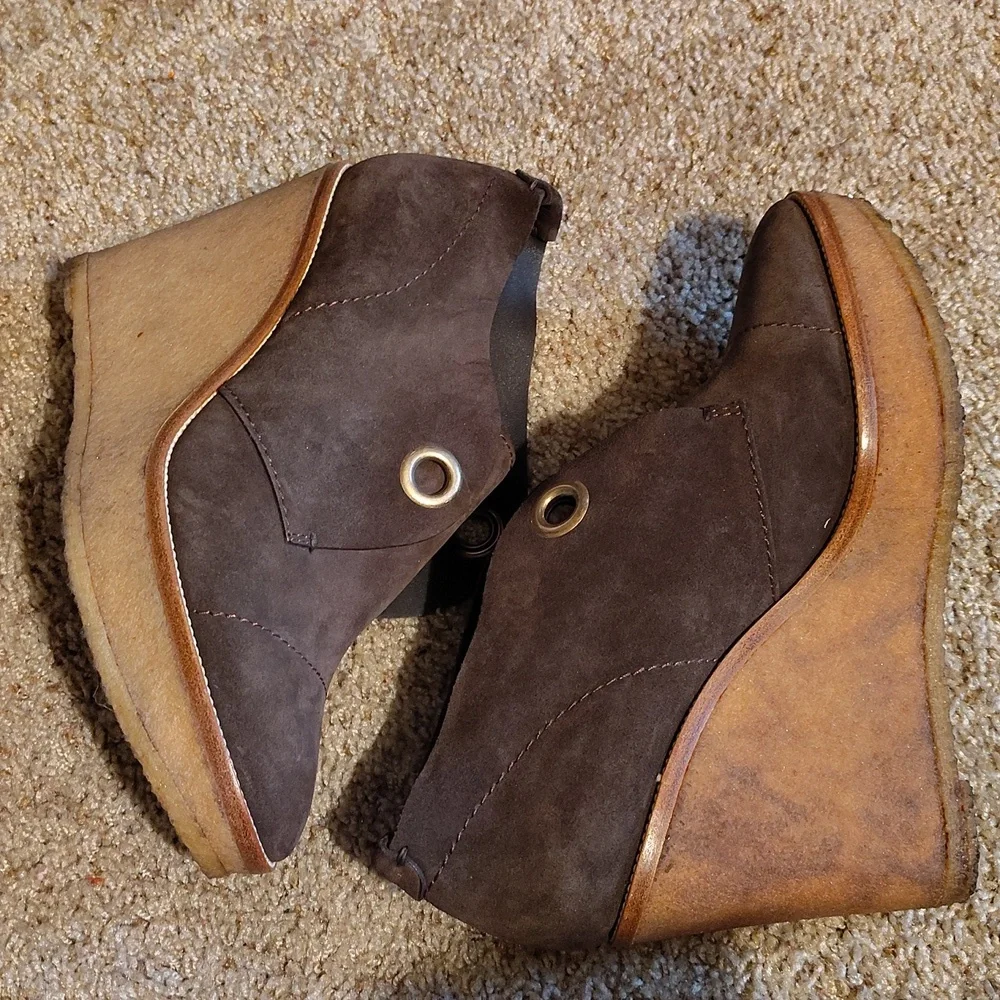 YSL Suede Brown Wedge Ankle Boots Sz 10 - Picture 4 of 8